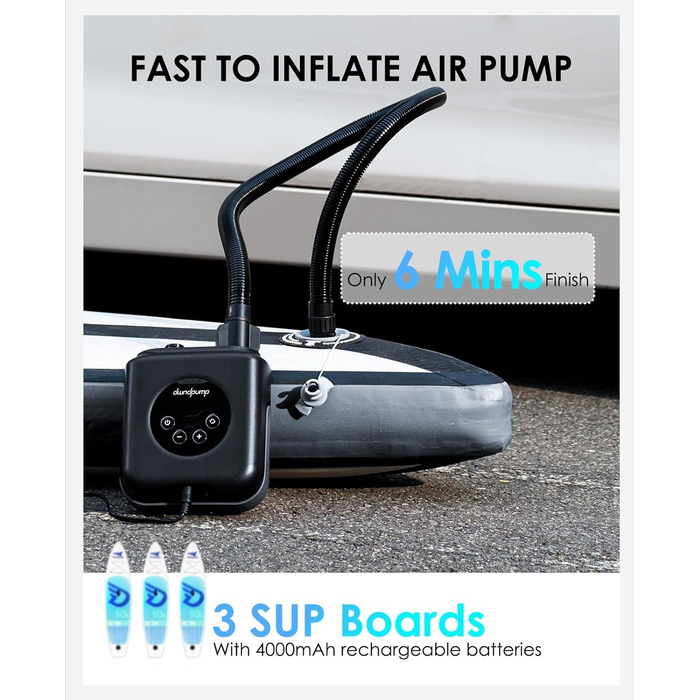 Електрична SUP-насос dwndpump HOBO PRO: акумулятор 4000 mAh, 20 PSI, для SUP, каяків, матраців, 12V автоживлення, сірий