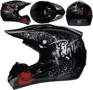 Унісекс Мотокрос-шолом з маскою, окулярами та рукавичками, для дітей та підлітків, ендуро, оф-роуд, мотоцикл, MTB, ATV, BMX, Quad, чорний, сертифікат D.O.T, розмір L (56-57 см)