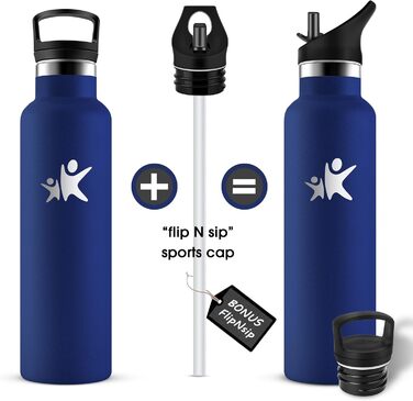 Фляга KollyKolla 750 мл з нержавіючої сталі, ізольована, з трубочкою, без BPA, для газованої води, вакуумна термофляга, фляга для дорослих, універсальна, для спорту, офісу, тренажерного залу, велосипеда, кемпінгу, темно-синій колір