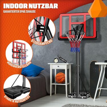 Баскетбольний кошик KESSER® Outdoor зі стійкою та колесами. В комплекті: 2 сітки, м'яч та насос. Регульована висота 230-305 см. Підходить для дітей та дорослих (червоний)