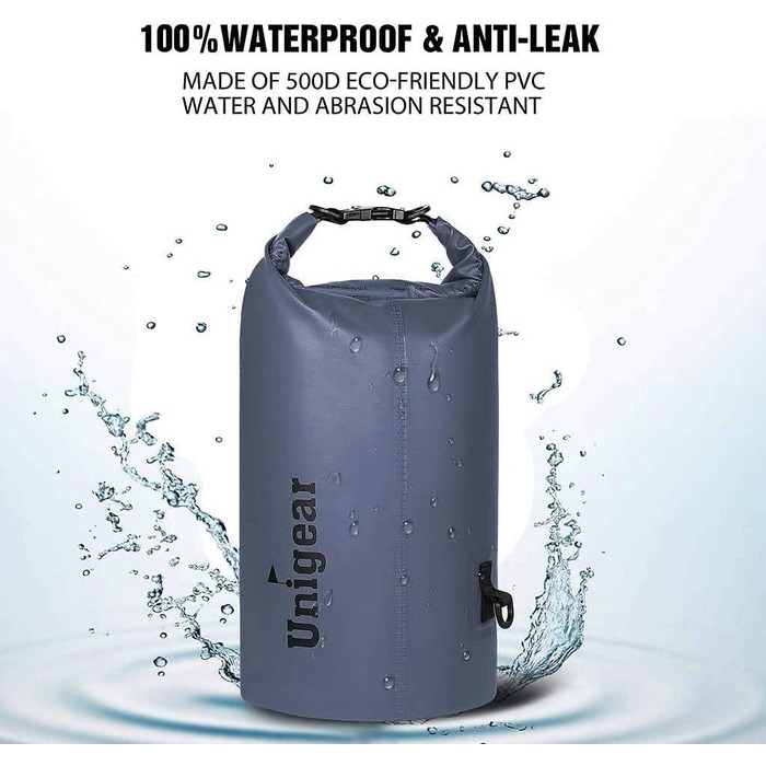 Водонепроникний мішок Unigear Dry Bag 30L (2L/5L/10L/20L доступні) - рюкзак, сумка для риболовлі, каякінгу, кемпінгу, сірого кольору