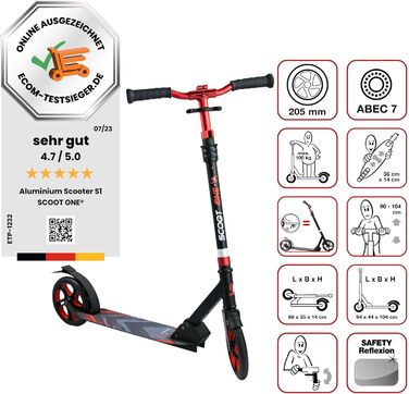 Алюмінієвий самокат S1 / S2 – регульований по висоті, ABEC 7 (червоний, Scooter S 1 Pro)