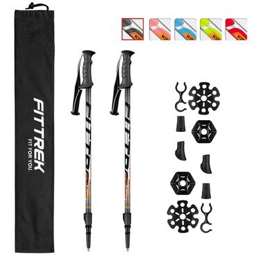 Дитячі телескопічні палиці для скандинавської ходьби та трекінгу FitTrek, регульовані, легкі (чорні) з гумовими наконечниками та сумкою