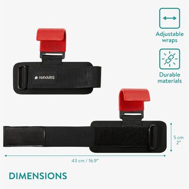 Набори для тренувань Navaris з гачками для силових тренувань - Захист суглобів, набори для фітнесу, бодібілдингу - Професійні ремені для важкої атлетики з металевими гачками (червоний)