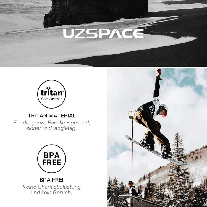 Водяна пляшка UZSPACE 750 мл: Tritan, без BPA, для дітей, велосипед, фітнес, Outdoor (чорний)