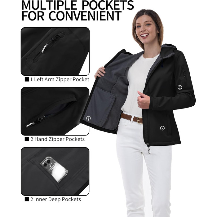Жіноча водонепроникна мембранна куртка Outdoor Ventures Softshell — дихаюча вітрозахисна функціональна куртка з капюшоном, XL, чорна