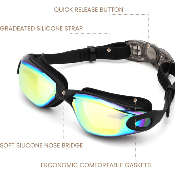 Окуляри для плавання з UV-захистом та антизапарюючим покриттям для дорослих, з чохлом. Не протікають, регульовані силіконові ремінці. Окуляри для плавання для жінок, чоловіків, підлітків