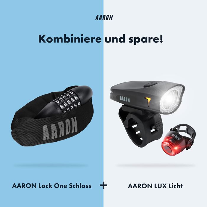 Замок для велосипеда AARON Lock One: стале ланцюгове замкнення з 5-значним кодом, висока безпека, для електровелосипеда, гірського, трекінгового, туристичного та шосе́йного велосипеда, чорний
