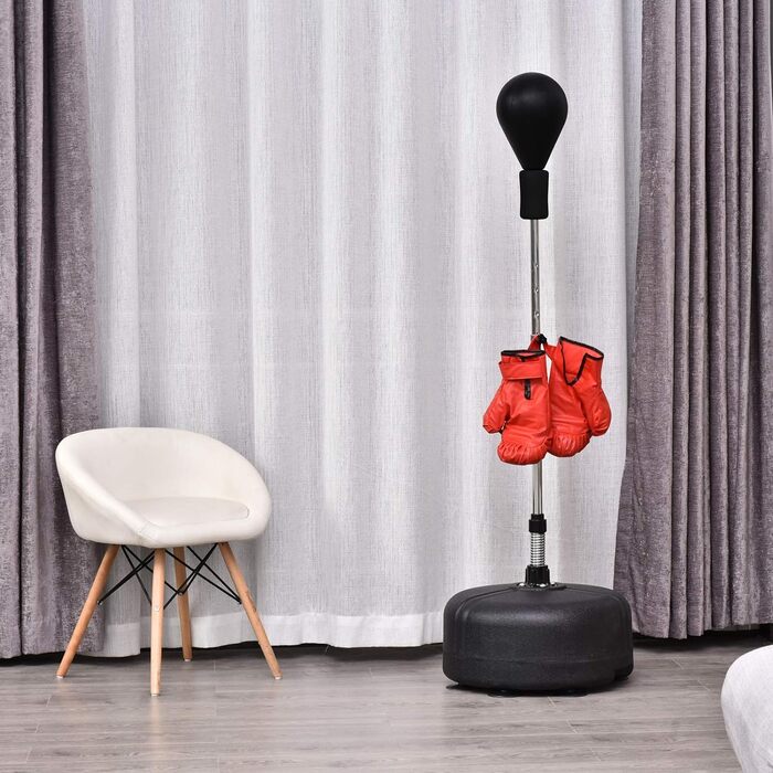 Боксерський мішок HOMCOM на стійці, регульована висота 136-154 см, з боксерськими рукавичками, для підлітків та дорослих, для фітнесу та зняття стресу, чорний + червоний