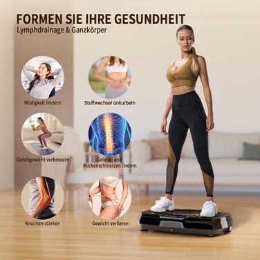 Вібраційна платформа TISSCARE для дому: тренування, схуднення, формування фігури та м'язів. 120 рівнів, 5 режимів, до 180 кг. Чорний колір