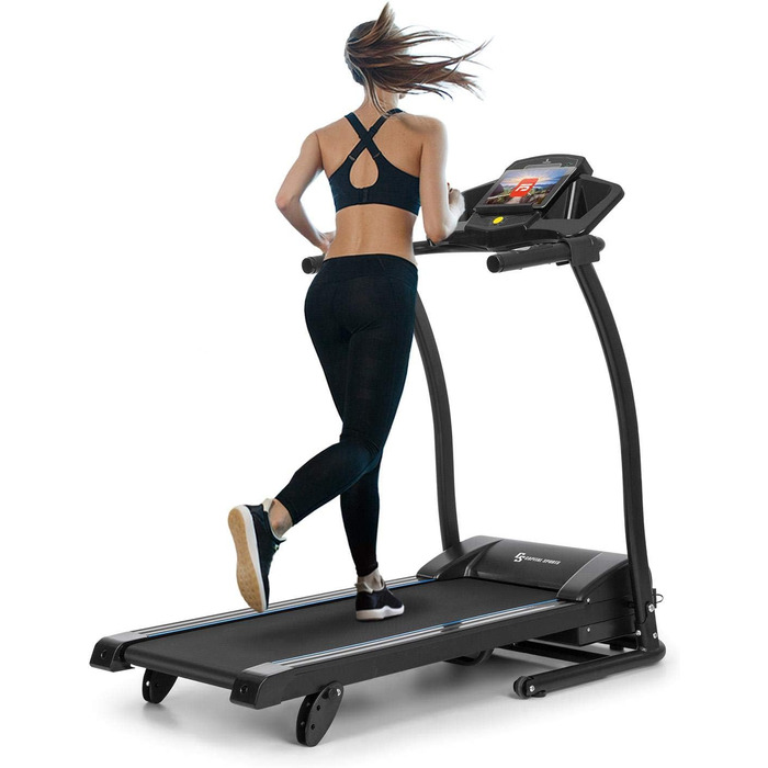 Бігова доріжка Capital Sports Pacemaker F100, електрична, 2,0 к.с., 40x110 см, до 12 км/год, 3-рівнева система нахилу, тиха, з тримачем для планшета, чорна