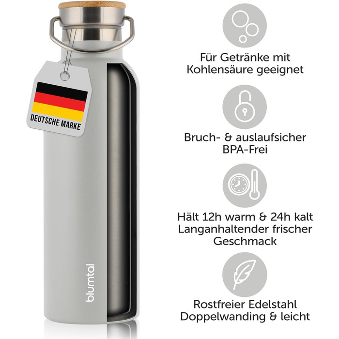 Термос-пляшка Blumtal 1л з нержавіючої сталі, подвійні стінки, ізоляція, BPA free, для напоїв та чаю, зелений колір