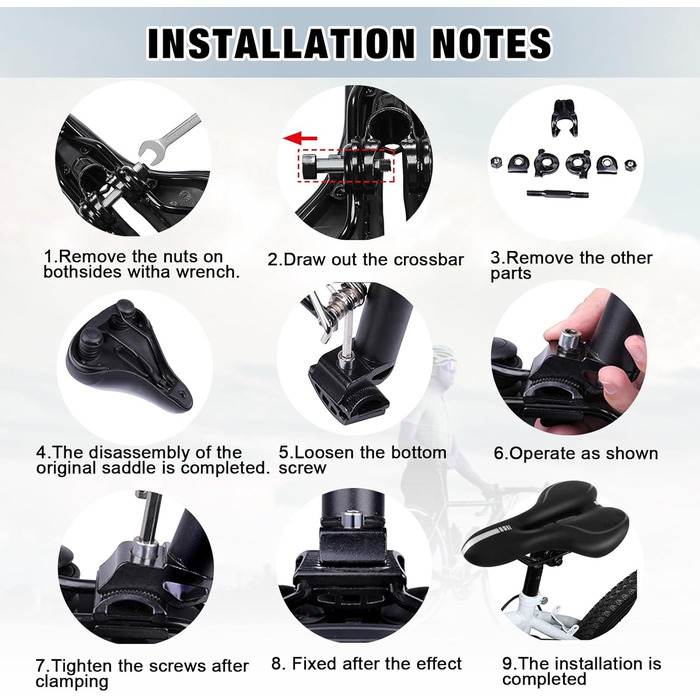 Велосипедне сідло ENJOHOS: водонепроникне, PU, для MTB, Trekking, Tour, шосе, чорний колір