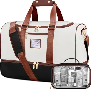 Сумка-валіза LOVEVOOK 37L, 3-в-1: валіза, сумка для пологів, спортивна сумка. Водостійка, з відділенням для взуття та мокрих речей. Підходить для подорожей, спорту, відпустки. (M, Бежево-чорно-коричневий)