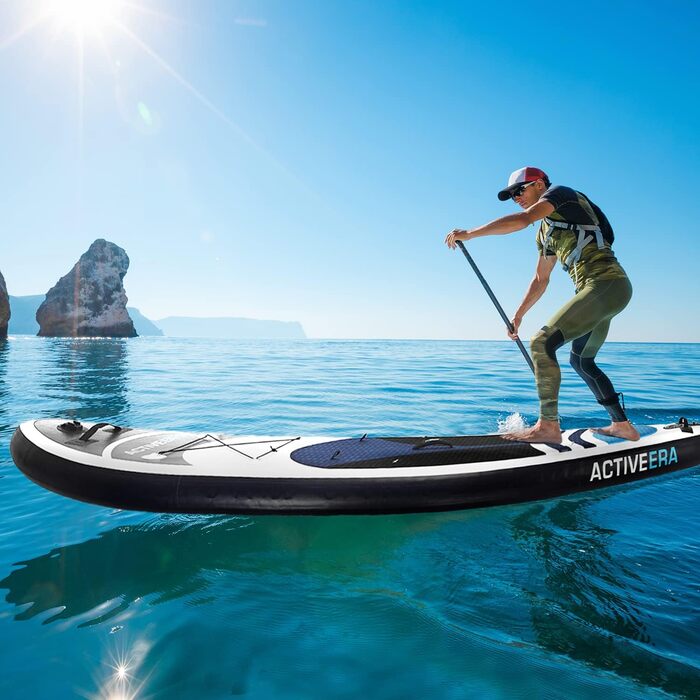 Надувне SUP-борд Active Era Stand Up Paddle Board з сидінням, комплект з регульованим веслом, насосом, рюкзаком та кріпленням для камери, 6 дюймів, 320x78x15 см, до 130 кг, блакитний