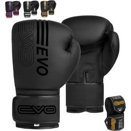 Боксерські рукавички EVO Fitness для чоловіків та жінок, MMA, Муай Тай, бокс, кікбоксинг, спаринг, тренування, 12 OZ, чорний колір, з набором рожевих бандажів