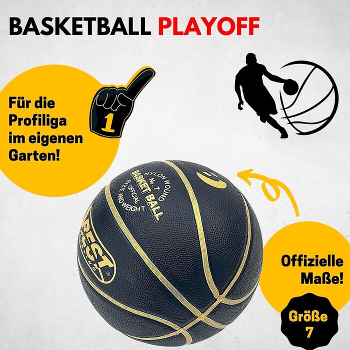 Баскетбольний м'яч Best Sporting Playoff, розмір 7, для вулиці, чорний із золотом, офіційна вага та розмір, високоякісний