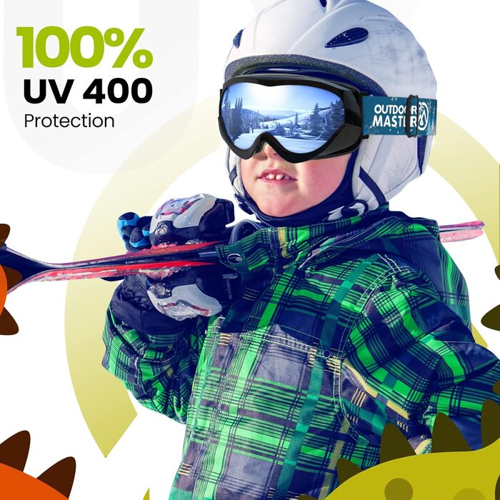 Дитячі лижні окуляри OutdoorMaster, сумісні з шоломом, 100% UV-захист, VLT 10%, чорна оправа, сіра лінза