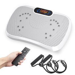 Віброплатформа Dripex 3D з Bluetooth, 99 рівнів вібрації, 5 програм тренувань + гумові амортизатори (білий/чорний)