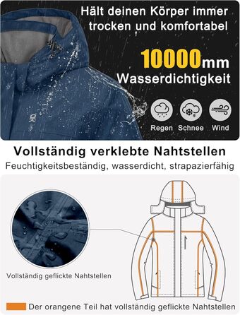 Жіноча водонепроникна куртка Little Donkey Andy - Легка, дихаюча, для активного відпочинку та походів (XL, Blaugrau meliert)