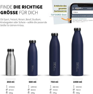 Термобутилка 720°DGREE milkyBottle 750 мл, нержавіюча сталь, BPA-free, герметична, для газованих напоїв, спорту, школи, фітнесу, кемпінгу, чорна матова