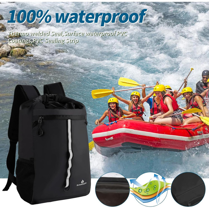 Водонепроникний рюкзак Sunnylon 20L з ролтопом, IPX8, з кишенею для телефону - для плавання, каякінгу, рафтингу, пляжу