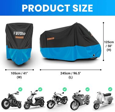 Водонепроникний чохол для мотоцикла Favoto, XXL, 245x105x125 см, чорно-синій