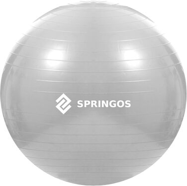 Гімнастичний фітнес-м'яч SPRINGOS 55 см із насосом, для йоги, пілатесу, фізіотерапії, анатомічний, антиковзний, сірий, навантаження до 150 кг