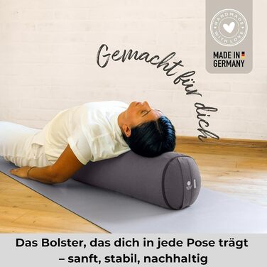 Йога-болстер Inner Peace: довге подування для йоги з органічної дінкової вати, виготовлено в Німеччині. Зручний знімний чохол з 100% органічної бавовни (антрацит, великий)