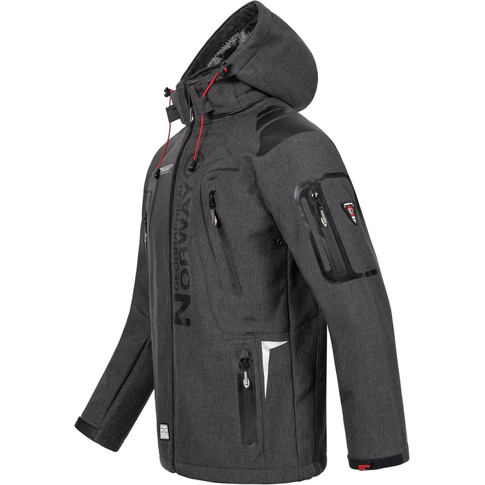 Чоловіча куртка Softshell Geographical Norway Outdoor — водовідштовхуюча функціональна куртка з шапкою Beanie, колір Blended Black, розмір M