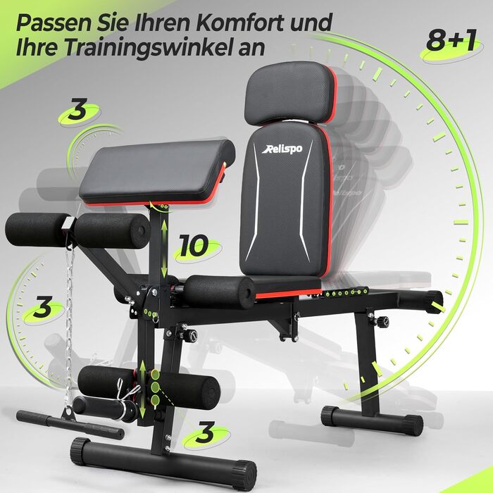 Регульована лавка для тренувань з гантелями, 9 положень спинки, складана, вантажопідйомність 550 кг, для силових тренувань всього тіла, великі чоловіки