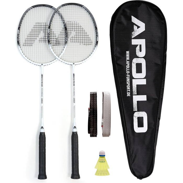 Набір для бадмінтона Apollo - 2 ракетки з карбону, сумка та воланчики, для тренувань та сімейного відпочинку