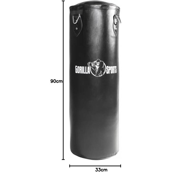 Боксерський мішок GORILLA SPORTS® 27/37 кг, наповнений, для підвішування, з міцною сталевою ланцюгом та 4 карабінами, штучна шкіра, чорний - бокс, ММА