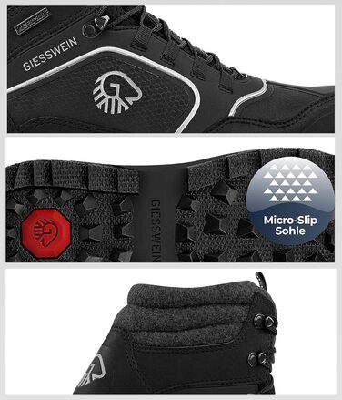 Чоловічі водонепроникні трекінгові черевики Giesswein Wool Cross X Alpine - зручні та теплі, з 100% мериносової вовни, для хайкінгу та походів, чорний колір, 45 EU