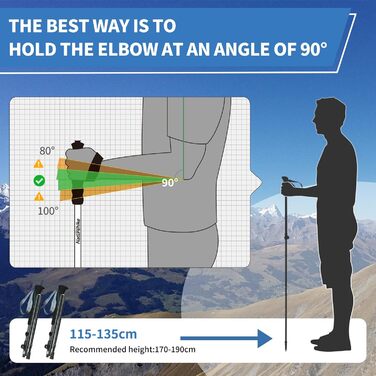 Трекінгові палиці Naturehike Ultraleicht - легкі складані палиці для піших прогулянок та трекінгу (115-135 см, алюміній 7075, чорний)