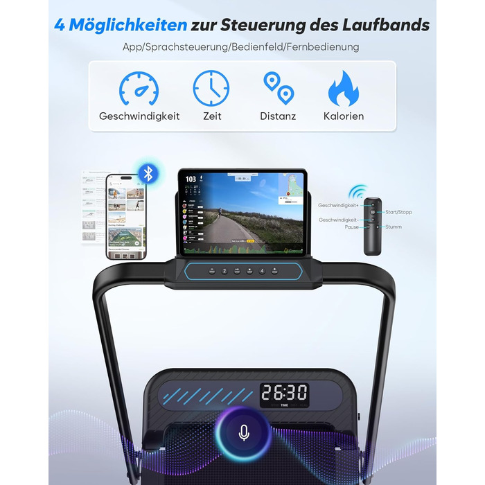Тренажер для дому 2-в-1 Laufband Klappbar зі складним механізмом, нахилом, LED-дисплеєм, потужністю 3.0PS, для дому та офісу, до 145 кг, без встановлення, чорний