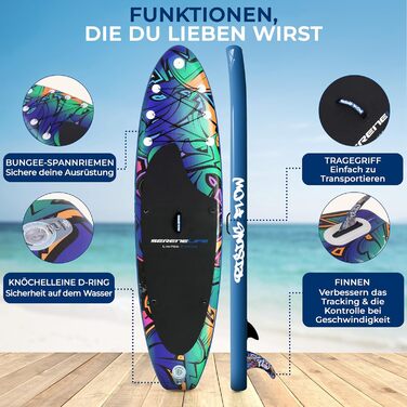 Надувний SUP Серінелайф: комплект для сапсерфінгу з веслом, насосом та сумкою. Підходить для дітей та дорослих, чорний. Макс. вага: 155 кг