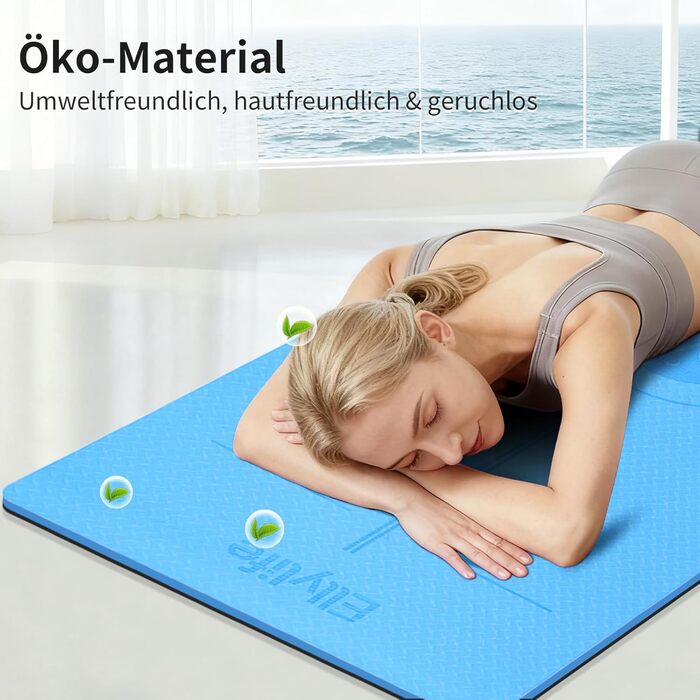 Килимок для йоги з натурального каучуку та TPE, протиковзкий, з розміткою, унікальний дизайн, з ремінєм, екологічний, для подорожей, пілатесу, йоги, фітнесу, синій, 6 мм