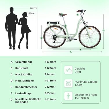 Електровелосипед VecoCraft City 28'' для чоловіків і жінок, 7 швидкостей, 3 режими їзди, акумулятор 10А·год 36В, мотор 250Вт, задній привід, рама 46 см