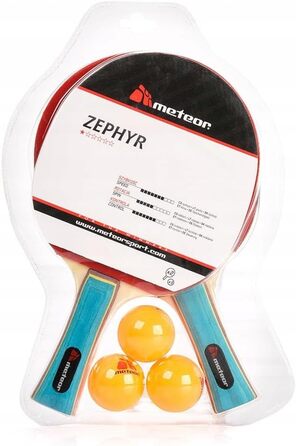 Набір для настільного тенісу Meteor Zephyr: 2 ракетки та 3 м'ячі для професіоналів, аматорів, початківців та досвідчених гравців