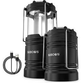 Набір з 2 LED кемпінгових ліхтарів SUBOOS: акумулятор, сонячна панель, живлення від батарейок AA, для кемпінгу, виживання, відключень електроенергії