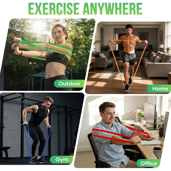 Набір гумових еспандерів Fokky Fitness для фітнесу та силових тренувань (4 рівні опору) з анкером для дверей, постером та сумкою