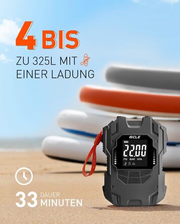 Акумуляторний насос для SUP, 22PSI, електричний, 12V DC, автоматичне відключення, 36W, Type C, для надувних SUP дощок, човнів, водного спорту (сірий)