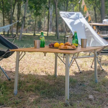 Складаний столик KingCamp з бамбука з UV-захистом, регульована висота, для кемпінгу, саду, грилю, пікніка, офісу (100x72 см/120x70 см), 3 рівня висоти - 100x65 см