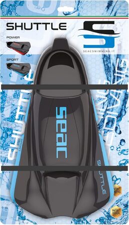Короткі силіконові ласти Seac Shuttle унісекс для плавання, тренувань, розмір 36/37, чорні/блакитні