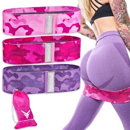 Смуги для сідниць та ніг Victor Fitness® (3 рівні опору) - еластичні стрічки для присідань, випадів, сідниць, преміум-якість, рожеві, фуксія, камуфляж, з сумкою