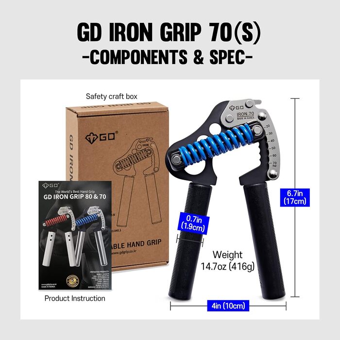 Ручний тренажер GD IRON GRIP 70, регульований еспандер для зміцнення кисті, зап'ястя та передпліччя