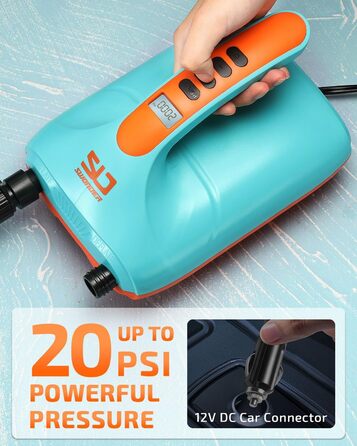 Електричний насос для SUP Swonder, 20PSI, для надувних дощок, каяків та човнів, з двоступеневою інфляцією, синій