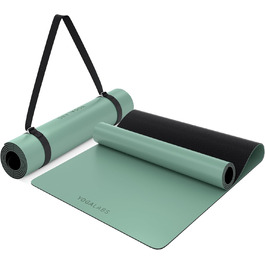 YOGALABS® Преміум йога-мат STUDIO 185x68x0,4 см, екстра великий, антиковзкий, з ременем, ECO PU та натуральний каучук, для гімнастики та пілатесу, екологічний, без шкідливих речовин, Agave