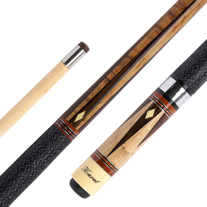 Більярдний кий Stradivari 'Karat' | 2-х частинний | Верх з берізи, ручка з ірландського льону | З кільцями для ваги | Різні дизайни | Вага 550-640 г | Полотняний кий для більярдного столу, багатокольоровий